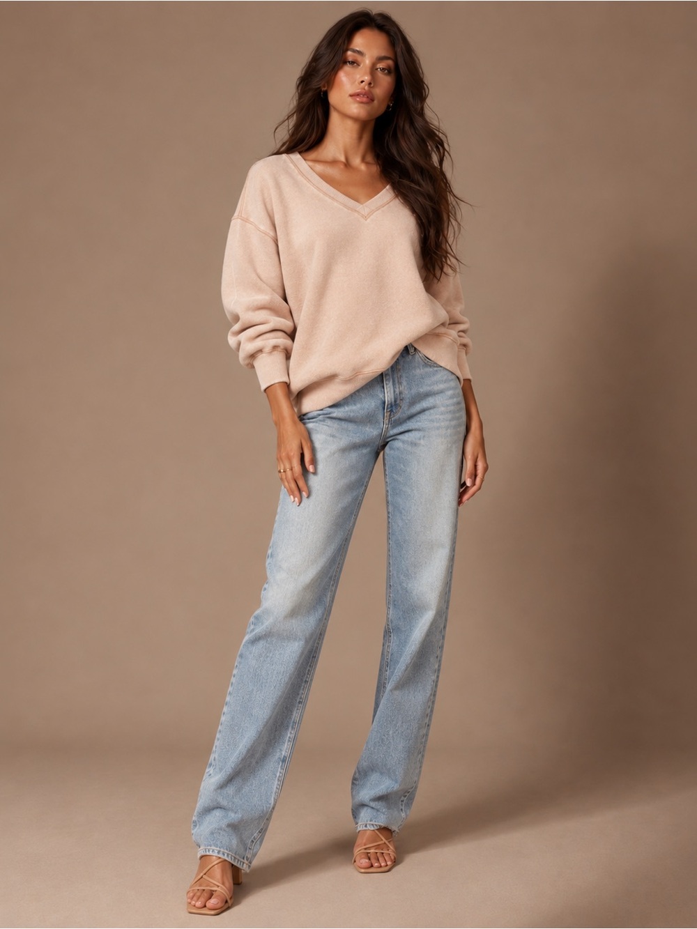 NWT Oversized V-Neck Sweatshirt w/raw edge - Dark Taupe